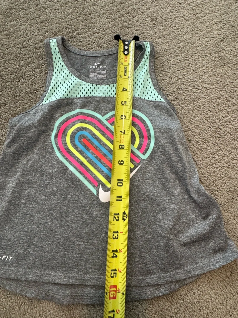Nike Girls' Gray Tank with Mint Mesh Yoke and Multicolor Heart